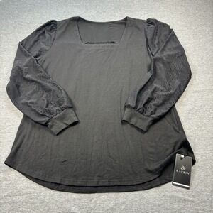 Rapbin Women's XL Black 3/4 Puff Balloon Sleeve Top Blouse Shirt NWT Poly Rayon